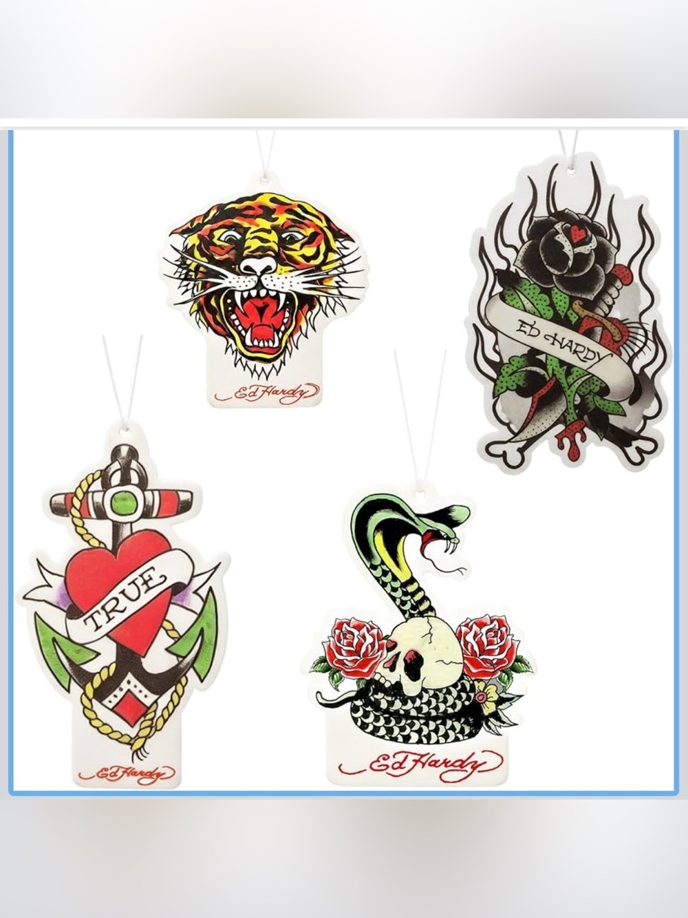 Ed Hardy Tattoo-Style Air Freshener Four Pack - Arctic Noir Scent - NEW
